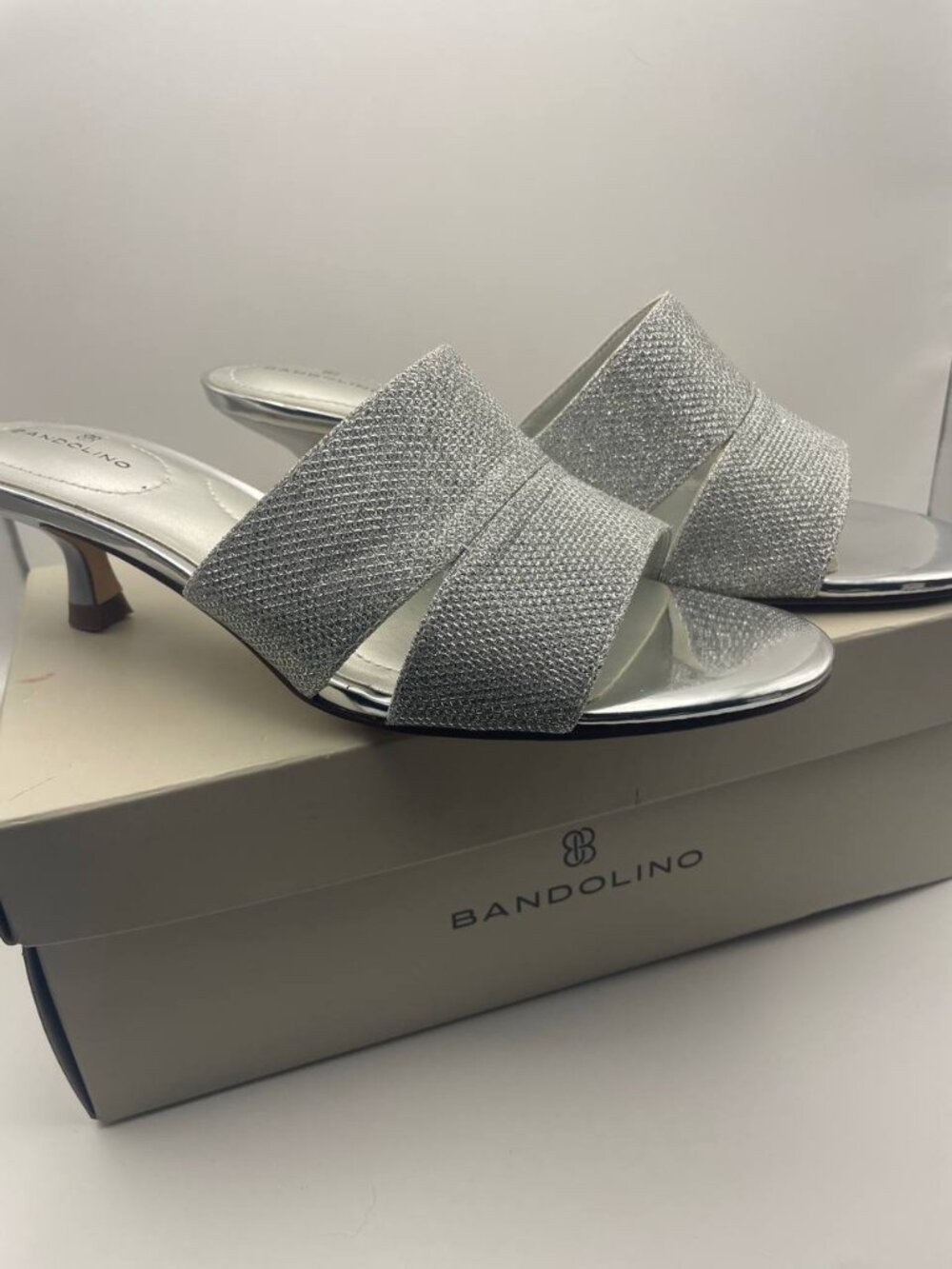 Bandolino Silver Glitter Janeccia2 Kitten Heel Mules - Sparkle & Shine!